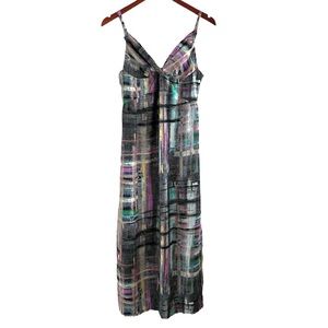 JAMS WORLD  Hula Moon Maxi Slip Dress with Side Slit Multicolor Watercolor Sz L